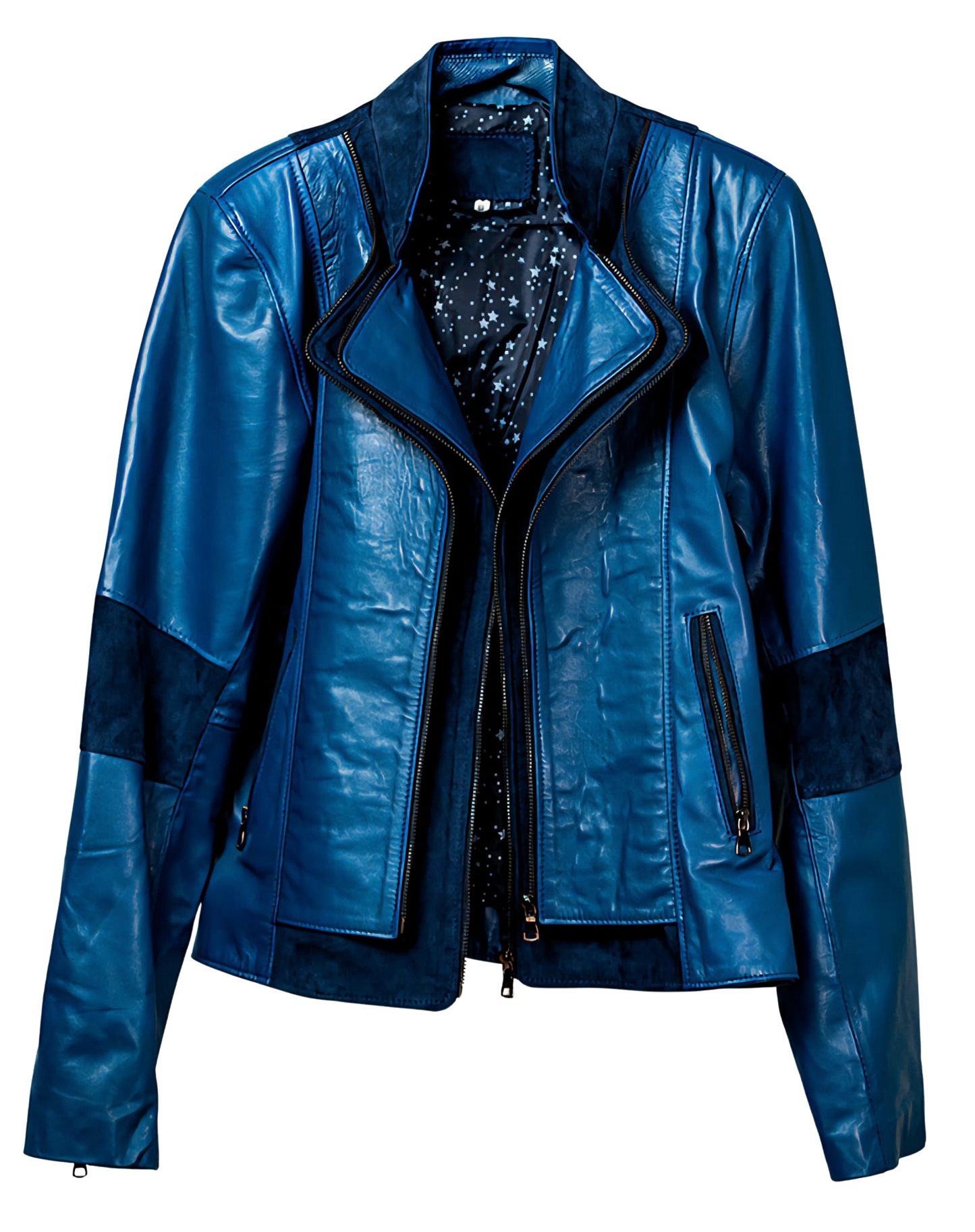 Women’s blue genuine leather jacket with suede accents (Size M )