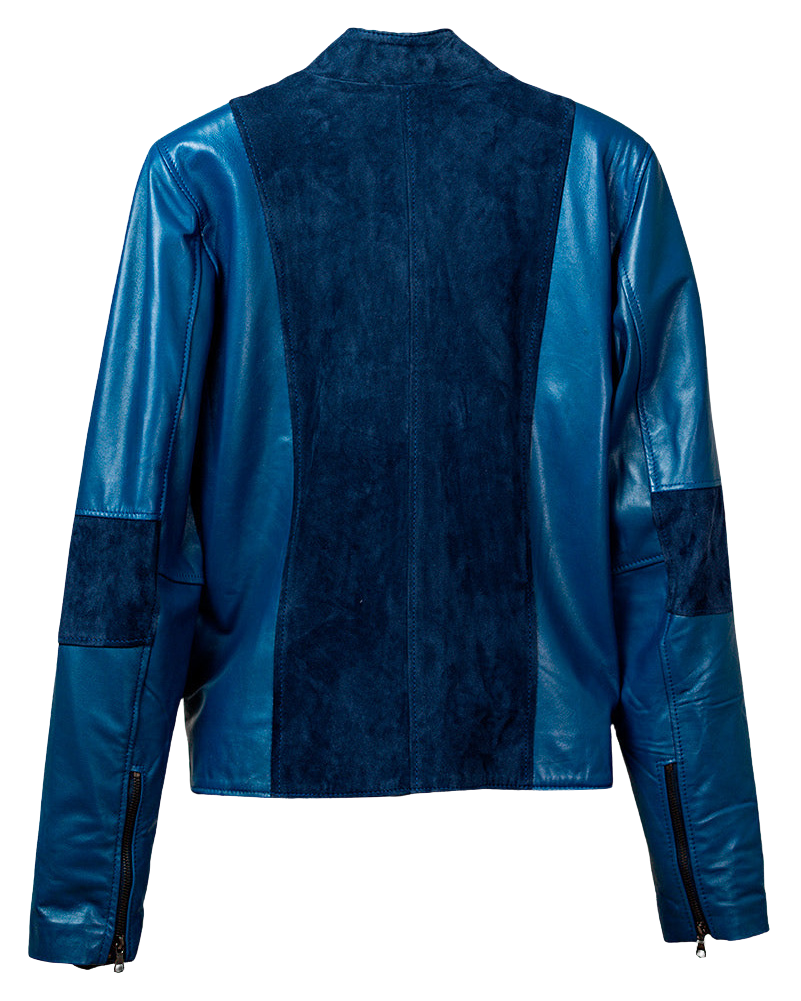 Women’s blue genuine leather jacket with suede accents (Size M )