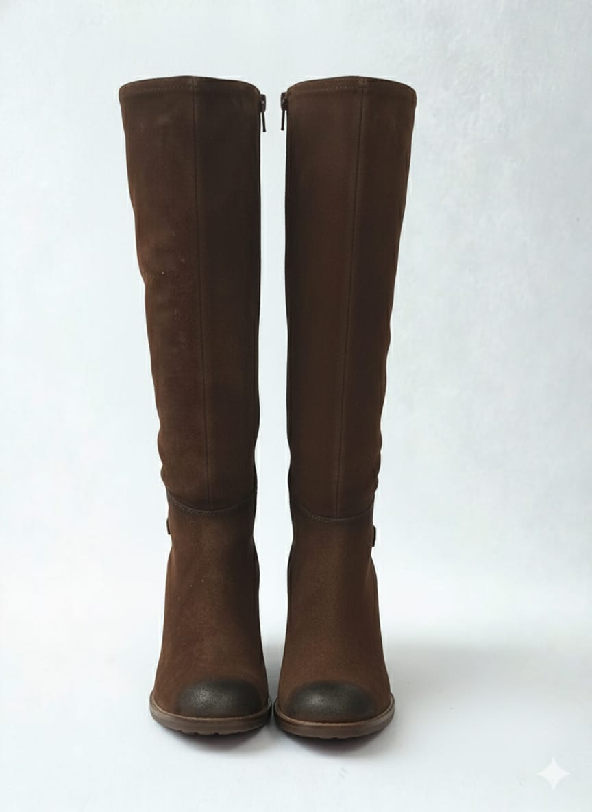 100% Genuine Suede High Boots with Block Heel