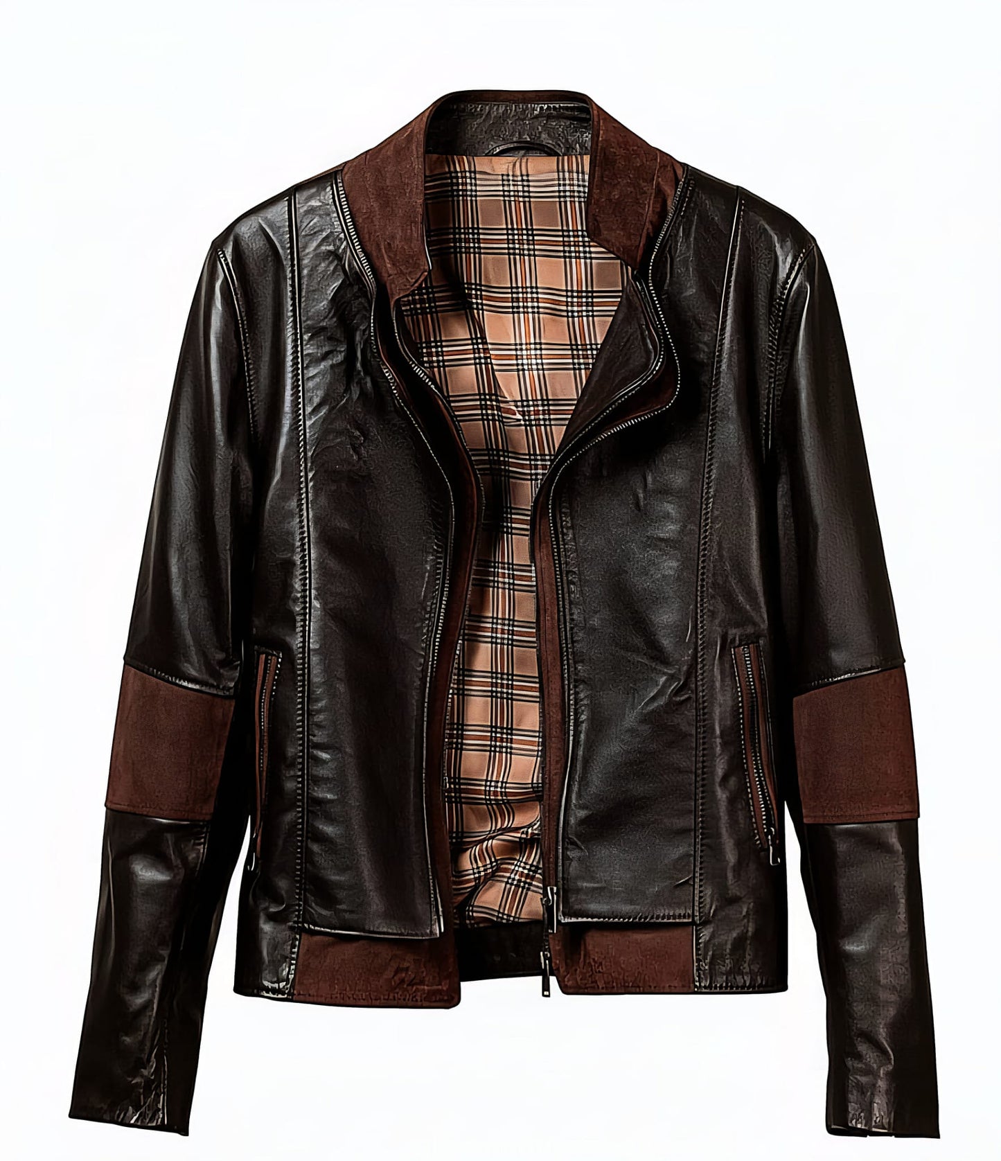 Brown genuine leather women’s jacket with suede accents (Size S)